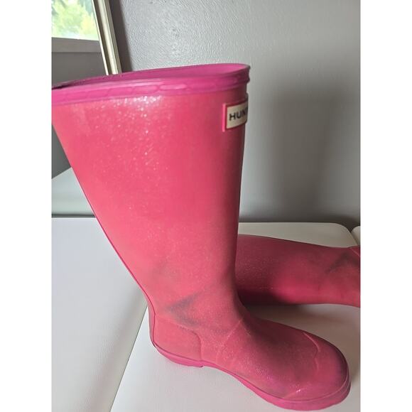 Hunter Pink Gloss Rain Tall Boot Limited Sparkle Edition Size 4 Womens Winter - Picture 16 of 16